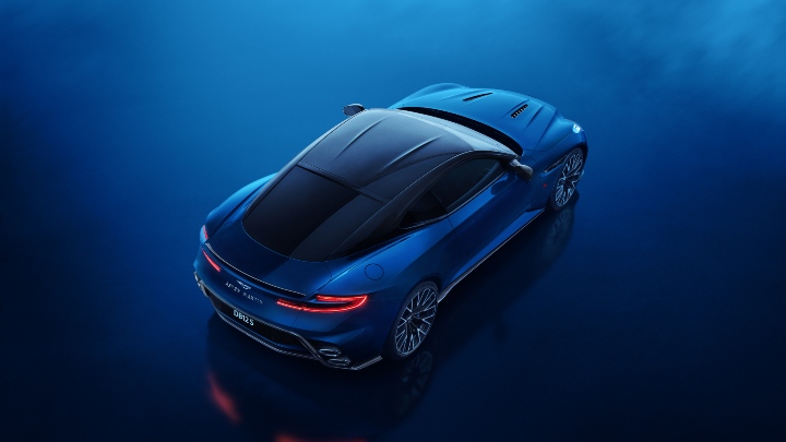 Blue DB12 S Exterior Rear Aerial in Studio