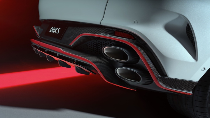 White Aston Martin DBX S Exhaust