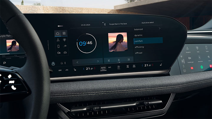 Close up of an Audi A6 Sportback e-tron's infotainment system