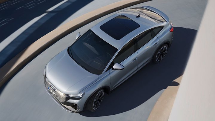 Birds-eye View of Silver Audi Q4 Sportback e-tron