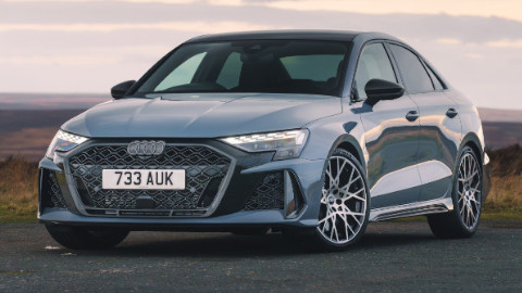 Audi RS 3 Saloon Front Angle in Kemora Grey