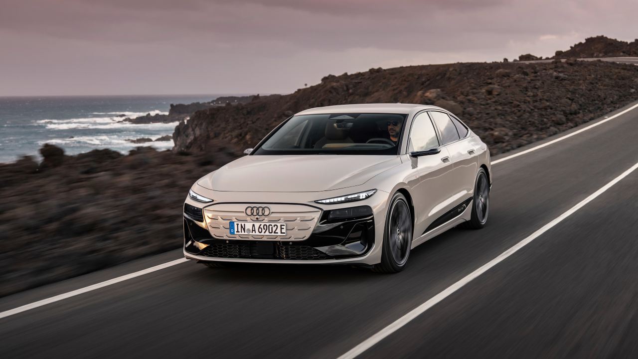 Grey Audi A6 e-tron Exterior Front Driving