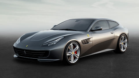 Front parked shot of a grey Ferrari GTC4 Lusso