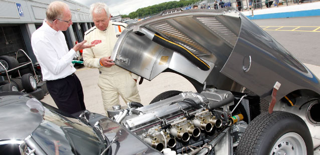 Gary Pearson looking under the bonnet of the Lightweight E-Type.