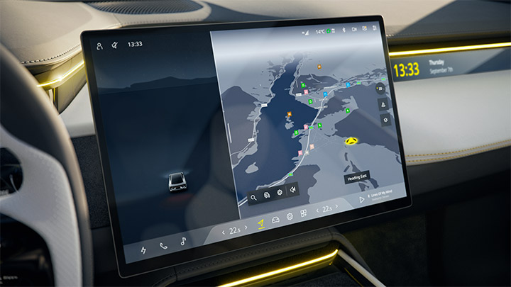 Close up of a Lotus Emeya's infotainment system