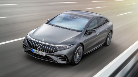Silver Mercedes-AMG EQS Saloon Front View Driving