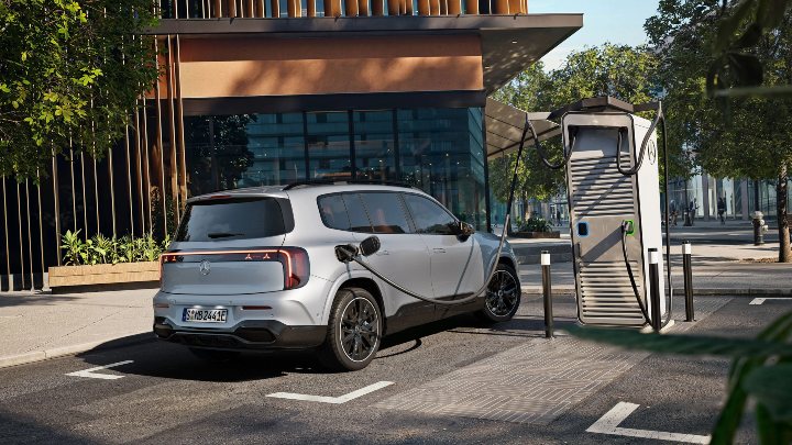 Silver Mercedes Benz GLB Electric Charging