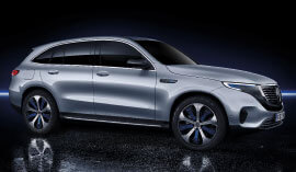 Side view of the Mercedes-Benz EQC SUV in silver.