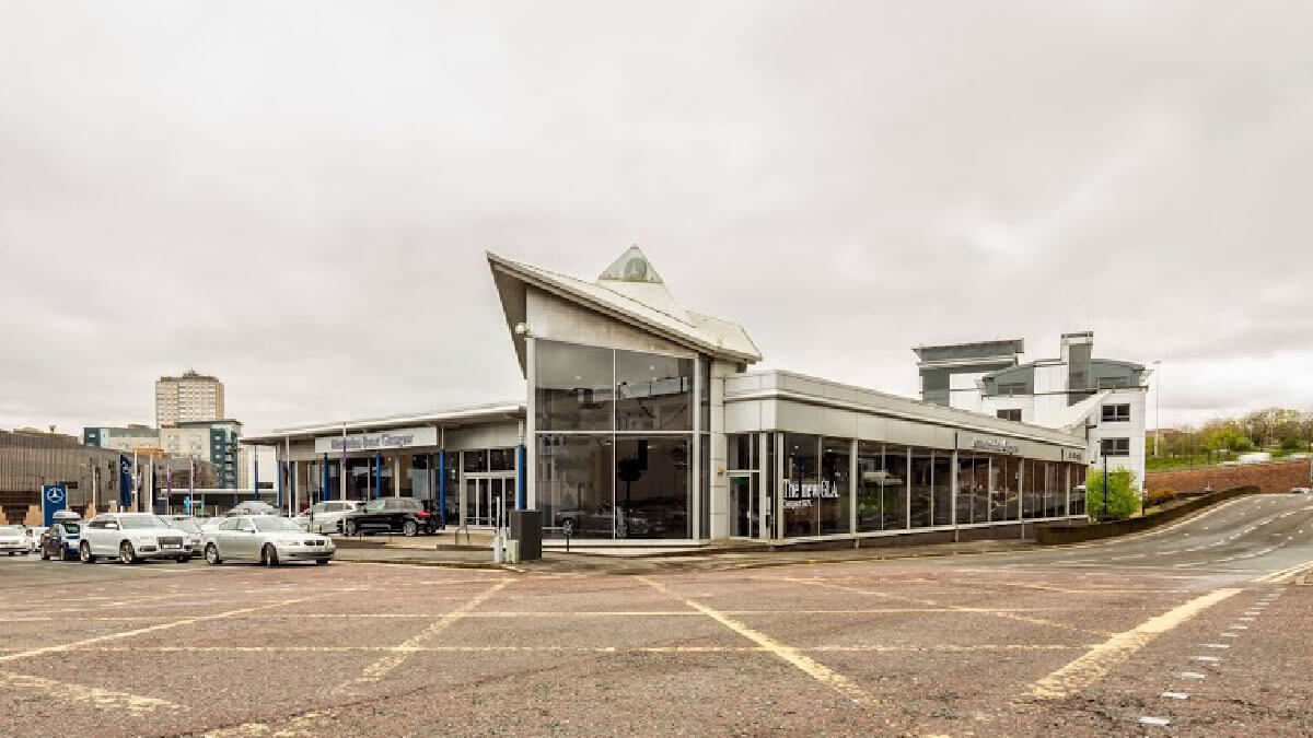 Outside Mercedes-Benz Glasgow.